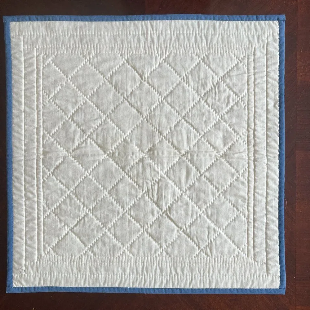 Handmade Hand Stitched Appliqué Quilted Floral Wall Hanging Table Topper Blue